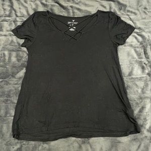 black american eagle cross neck tee shirt in small